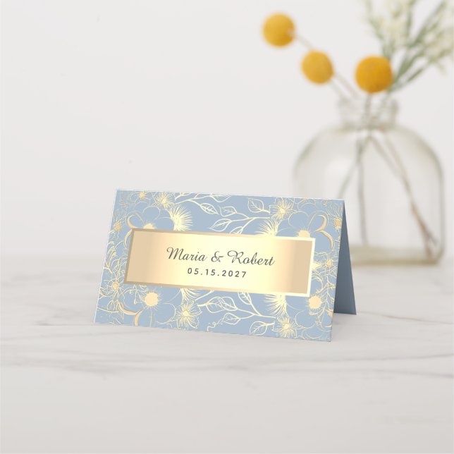 Dusty Blue Bröllop Place Card Placeringskort (Baksida)
