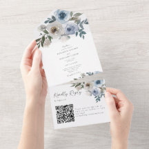 Dusty Blue Bröllop QR Code Blommigt Vår