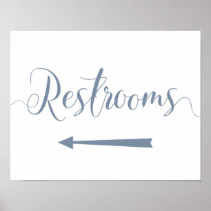 Dusty Blue Bröllop Restroom Arrow-tecken Poster
