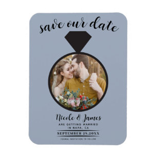 Dusty Blue Bröllop Ring Photo Save Date Magnet
