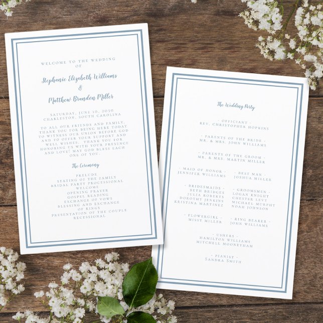 Dusty Blue Bröllop Script Modern Ceremony Program (Skapare uppladdad)