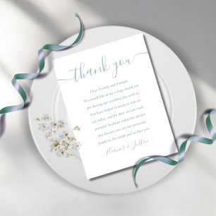 Dusty Blue Bröllop Script Tack Place Card Vykort