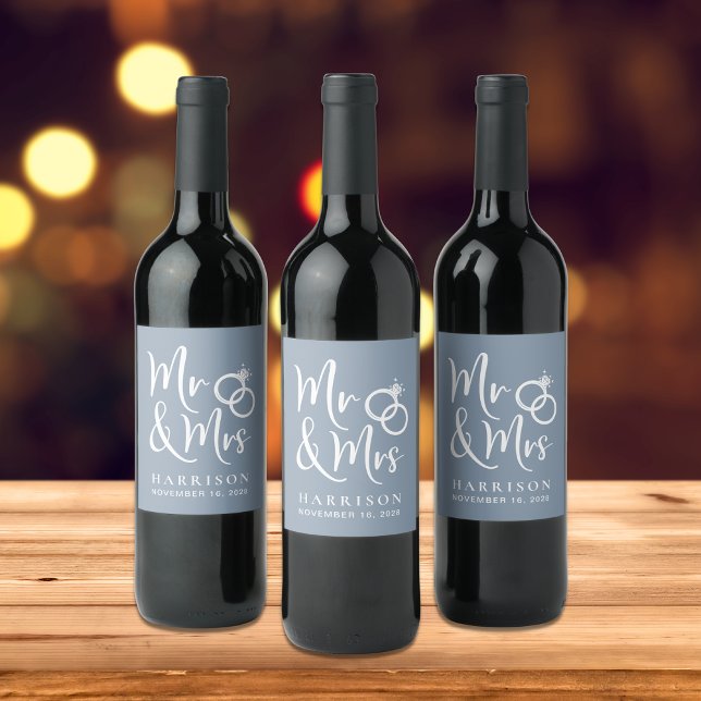 Dusty Blue Bröllop Vinflaska Etikett (Skapare uppladdad)