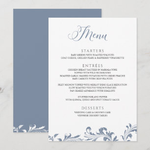 Dusty Blue Bröllop Vintage Elegant Classic Meny