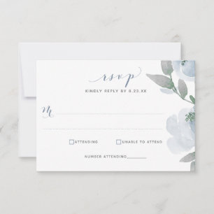 Dusty Blue Bröllop Watercolor Soft Blommigt OSA Kort