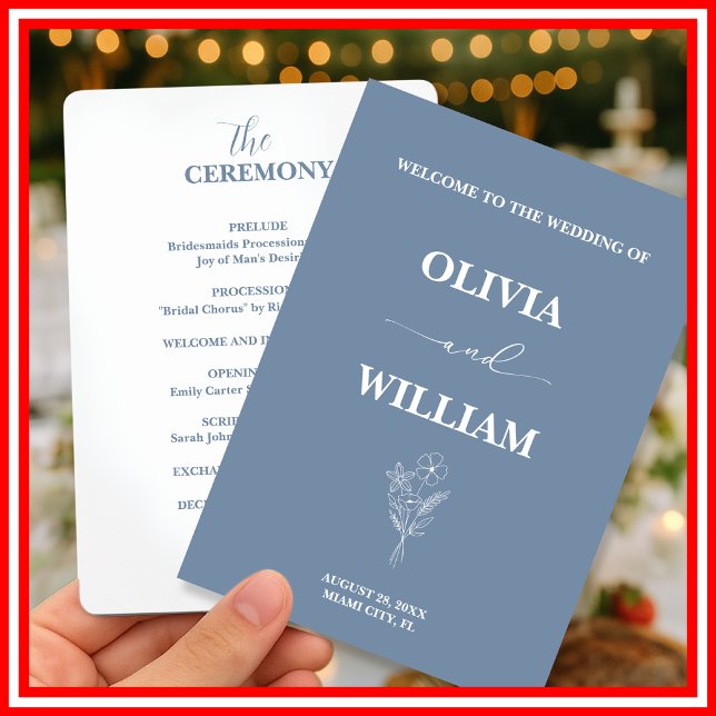 Dusty Blue Bröllop Wildblomma Program (Skapare uppladdad)