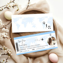 Dusty Blue Bröllopsbjudande Boarding pass biljett