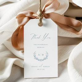 Dusty Blue-Bröllopsdag Tack för Märkrn Favoriter G Presentetikett