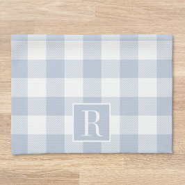 Dusty Blue Buffalo Check Monogram Kökshandduk