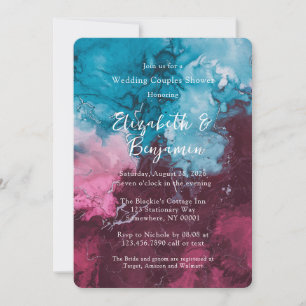 Dusty Blue Burgundy Alcohol Bröllop Par Shower Inbjudningar