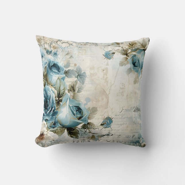 Dusty Blue Burgundy Blommigt Marble Namn Monogram Kudde (Framsida)