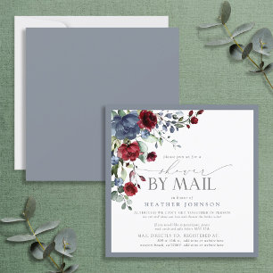 Dusty Blue Burgundy Blommigt Möhippa Mail Inbjudningar