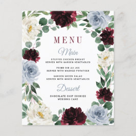 Dusty Blue Burgundy Boho Fall Wedding Menu-kort