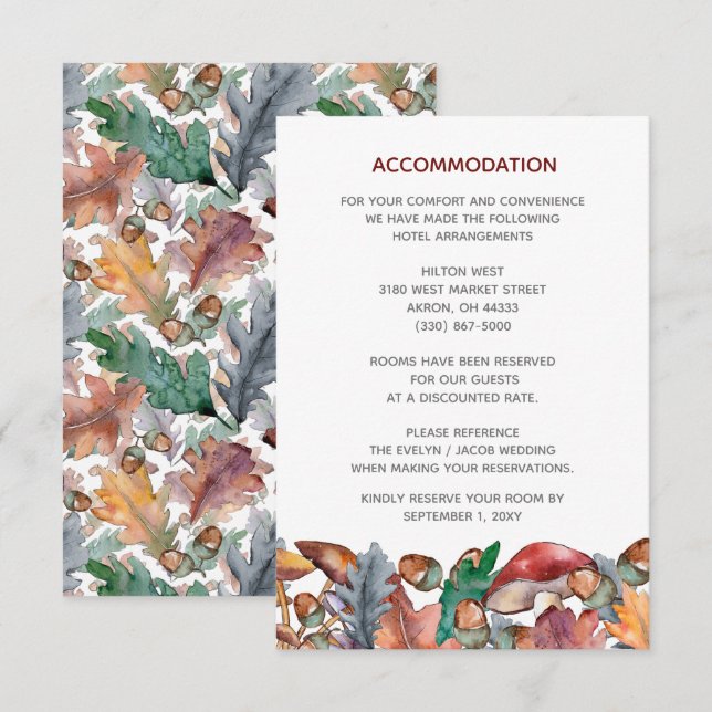 Dusty Blue Burgundy Fall Mushroom Bröllop Tilläggskort (Fram/baksida)