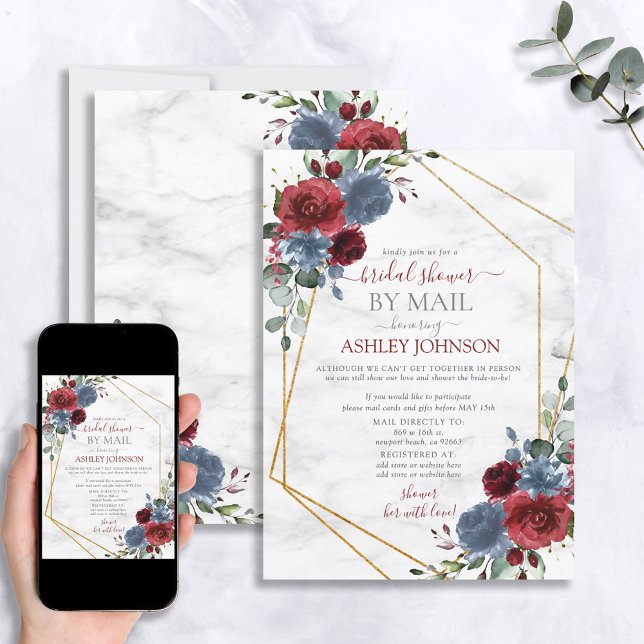 Dusty Blue Burgundy Geometric Shower by Mail Inbjudningar (Skapare uppladdad)