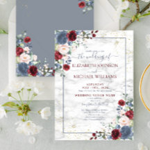 Dusty Blue Burgundy  Guld Blommigt Bröllop
