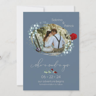 Dusty Blue Burgundy Hon sa ja Photo Spara Datumet