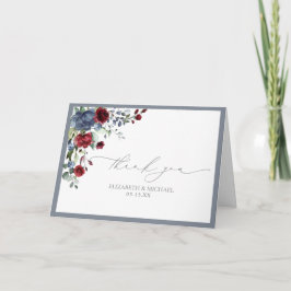 Dusty Blue Burgundy Red Blommigt Bröllop Card Kort