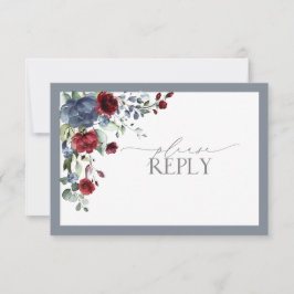 Dusty Blue Burgundy Red Blommigt Watercolor OSA Kort
