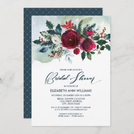 Dusty Blue | Burgundy Red Bloom Möhippa Inbjudningar