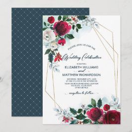Dusty Blue | Burgundy Red Bloom Winter Wedand Inbjudningar