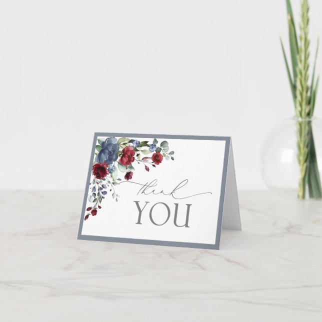 Dusty Blue Burgundy Red Watercolor - tackkort (Framsida)