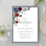 Dusty Blue Burgundy Watercolor Blommigt Bröllop Inbjudningar<br><div class="desc">Baserat på vår bästsäljande Inbjudningskort för möhippan innehåller denna vackra, moderna inbjudan till elegant bröllop buketter av dammig blått, grönt och botaniskt grönt, dammblått och burgundrött marsala-blommigtar, och gränsar till dammiga blått. Anpassa dina detaljer som accentueras med vacker, modern, slitad kalligrafi i mjuk mörk mörk form. Kontaktdesigner för matchande produkter....</div>