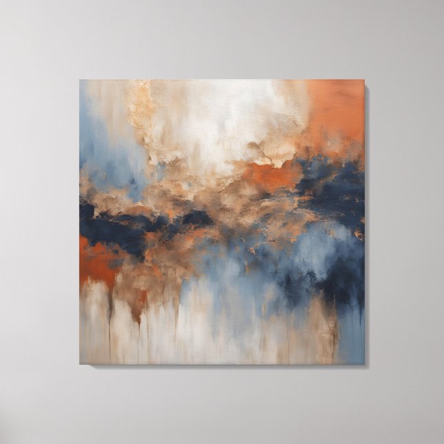 Dusty Blue Burnt Orange Navy Abstrakt Canvastryck (Framsida)