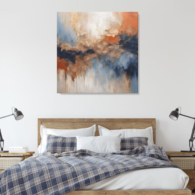 Dusty Blue Burnt Orange Navy Abstrakt Canvastryck (Insitu (sovrum))