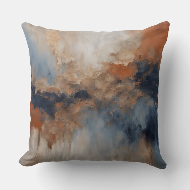 Dusty Blue Burnt Orange Navy Abstrakt Kudde (Framsida)