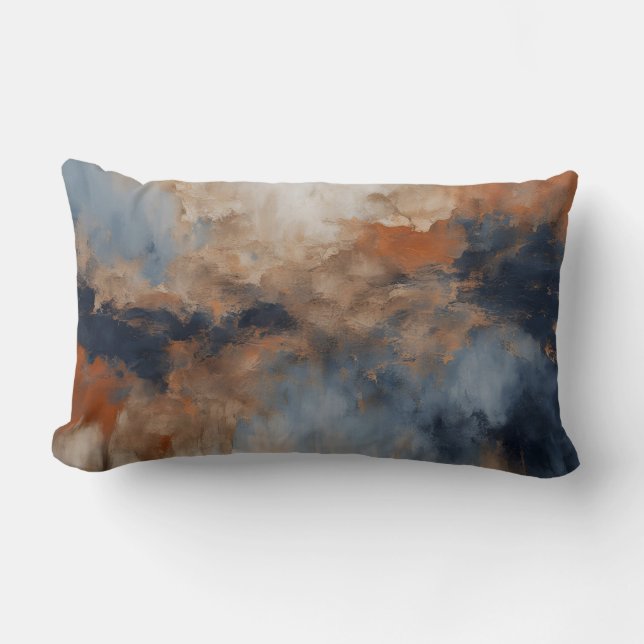 Dusty Blue Burnt Orange Navy Abstrakt Lumbarkudde (Framsida)