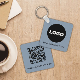 Dusty Blue Business Promoment Logotyp QR-kod Nyckelring