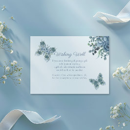 Dusty Blue Butterfly Blommigt Wishing well Bröllop Tilläggskort