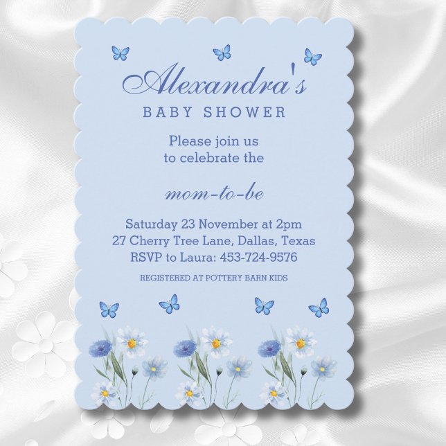 Dusty Blue Butterfly Boho Wildblomma Baby Shower Inbjudningar (Skapare uppladdad)