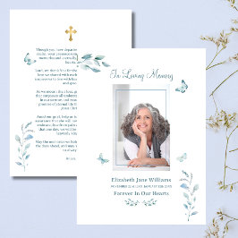 Dusty Blue Butterfly Funeral Memorial Prayer Anteckningskort