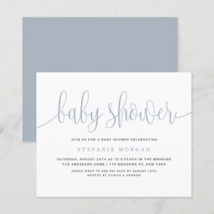Dusty Blue Calligraphy Baby Shower-inbjudan