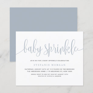 Dusty Blue Calligraphy Baby Sprinkle-inbjudan
