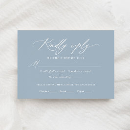 Dusty Blue Calligraphy Bröllop Menu OSA kort