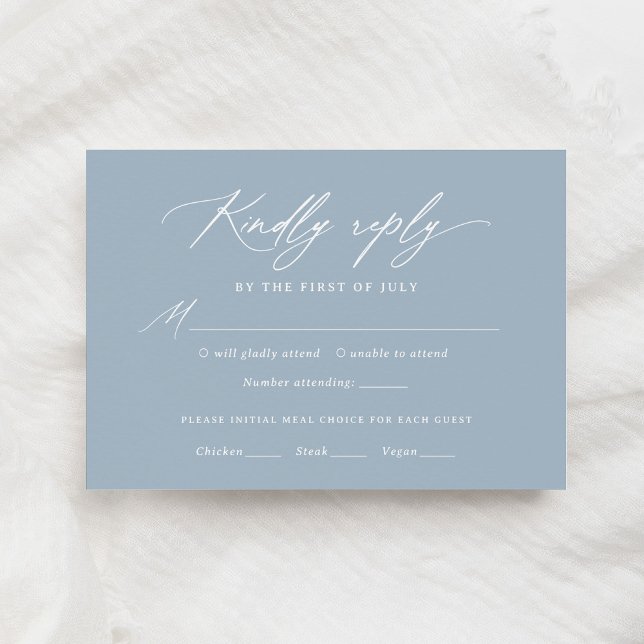 Dusty Blue Calligraphy Bröllop Menu OSA kort (Skapare uppladdad)