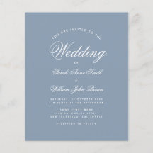 Dusty Blue Calligraphy Budget Wedding bjudande