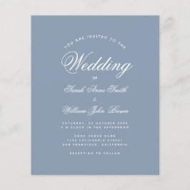 Dusty Blue Calligraphy Budget Wedding bjudande