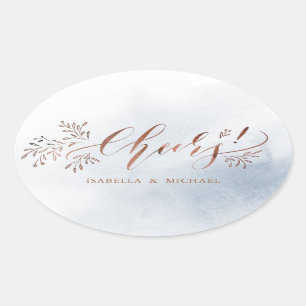 Dusty blue calligraphy cheres rustik blommigt ovalt klistermärke
