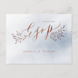Dusty blue calligraphy rustic blommigt bröllop OSA Inbjudan Vykort