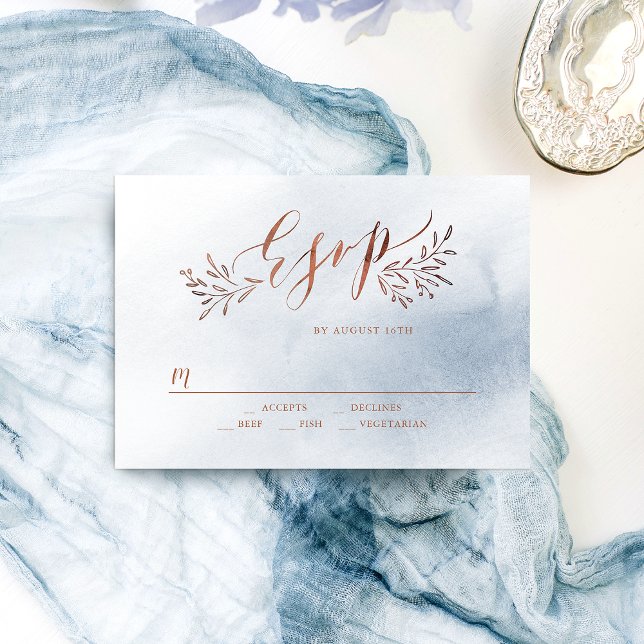 Dusty blue calligraphy rustic blommigt bröllop OSA Kort (Dusty blue calligraphy rustic floral wedding RSVP)
