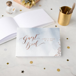 Dusty blue calligraphy rustic bröllop gäst bok