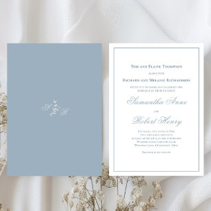 Dusty Blue Calligraphy Script Bröllop Inbjudningar