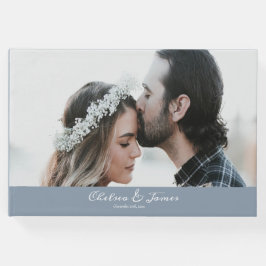 Dusty Blue Calligraphy Script Photo Bröllop Gästböcker