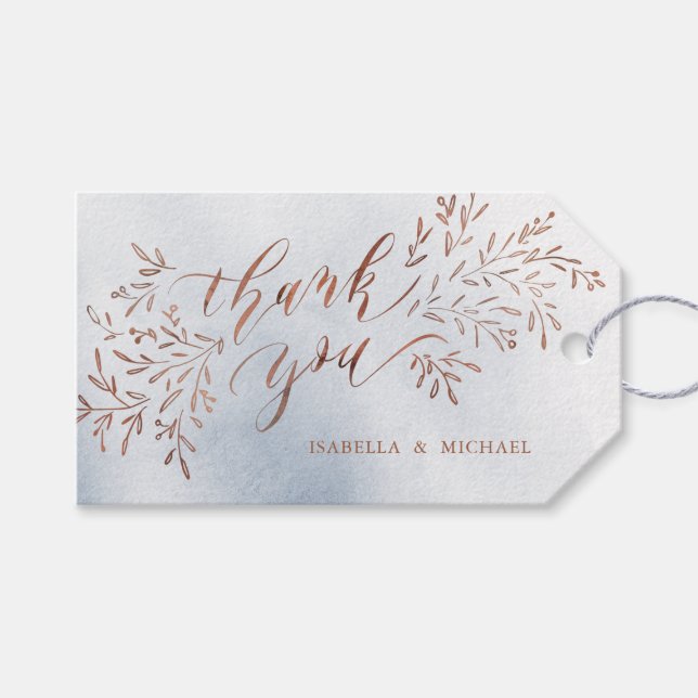 Dusty blue calligraphy-tack för den rustiska blomm presentetikett (Framsidan (Horisontell))