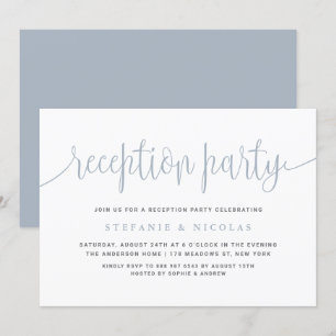 Dusty Blue Calligraphy Wedding Reception Party Inbjudningar