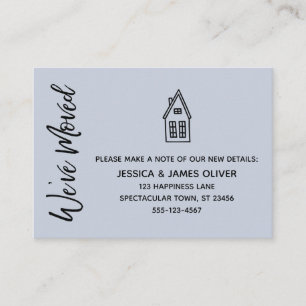 Dusty Blue Card, Modern, Little House "Vi har flyt Visitkort